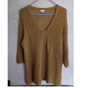J Jill Longline Textured Sweater Tunic Mustard Oversized Cozy Minimalist XL P